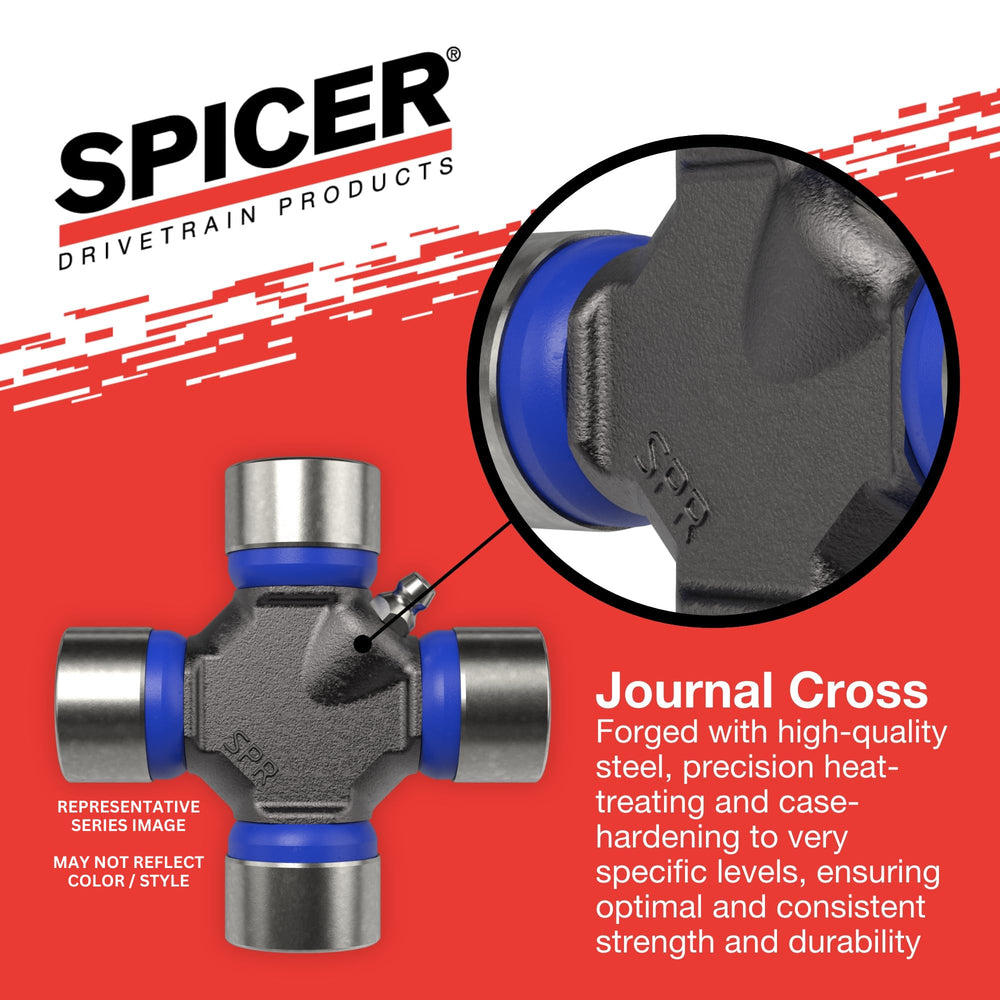 Spicer u-joint beside ruler showing accurate OE dimensions benefit