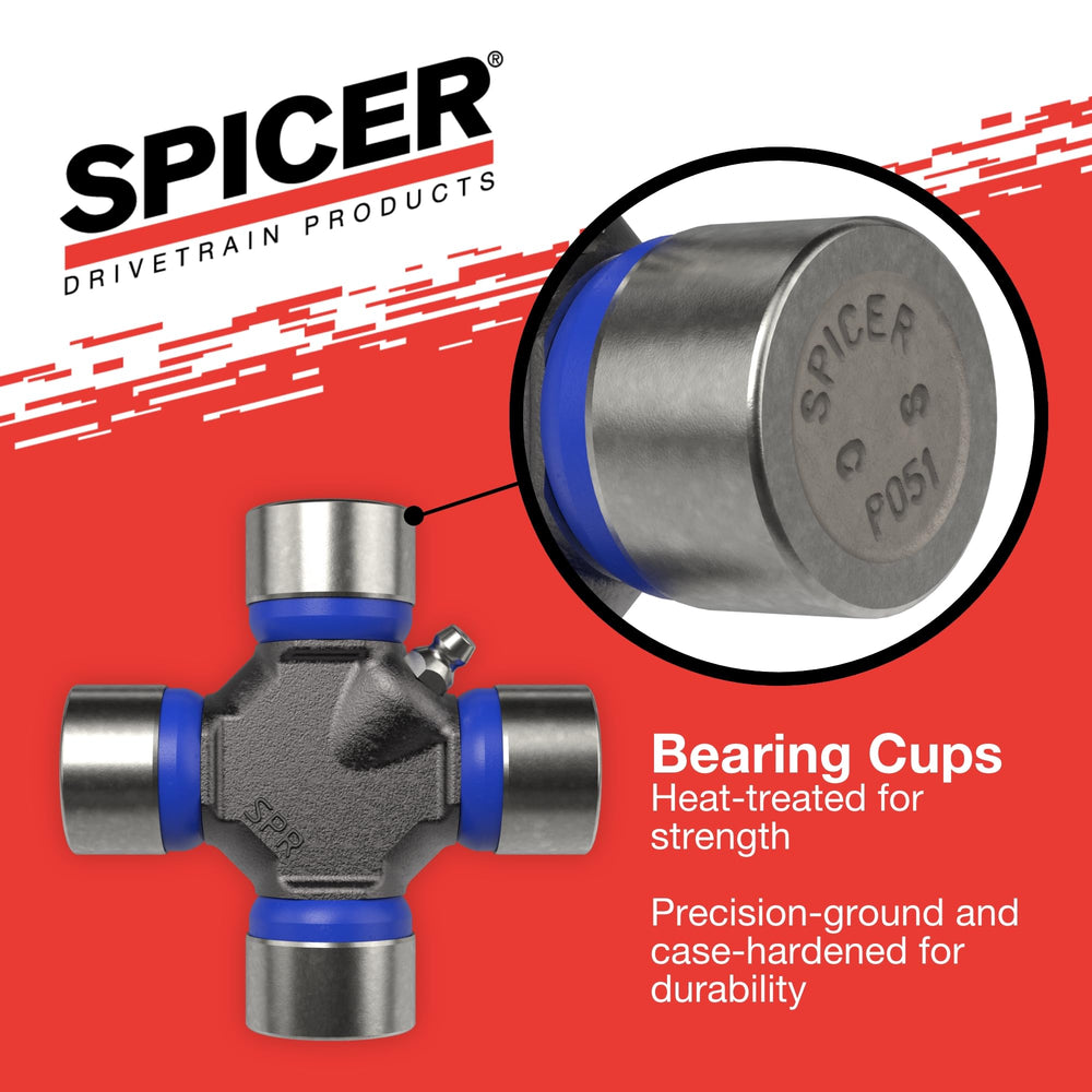 Spicer snap ring and grease fitting detail for easy maintenance benefit