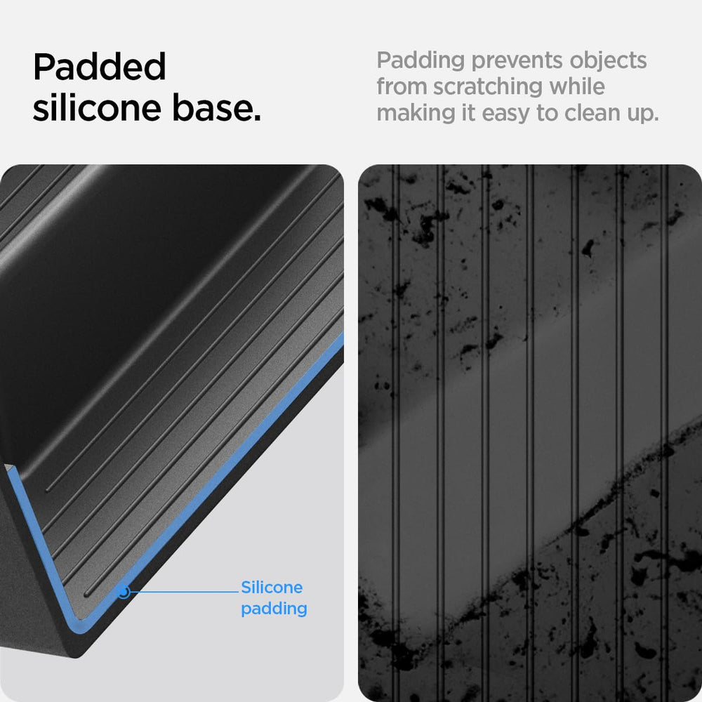 Spigen size comparison with smartphone showing scale and optimized storage benefit