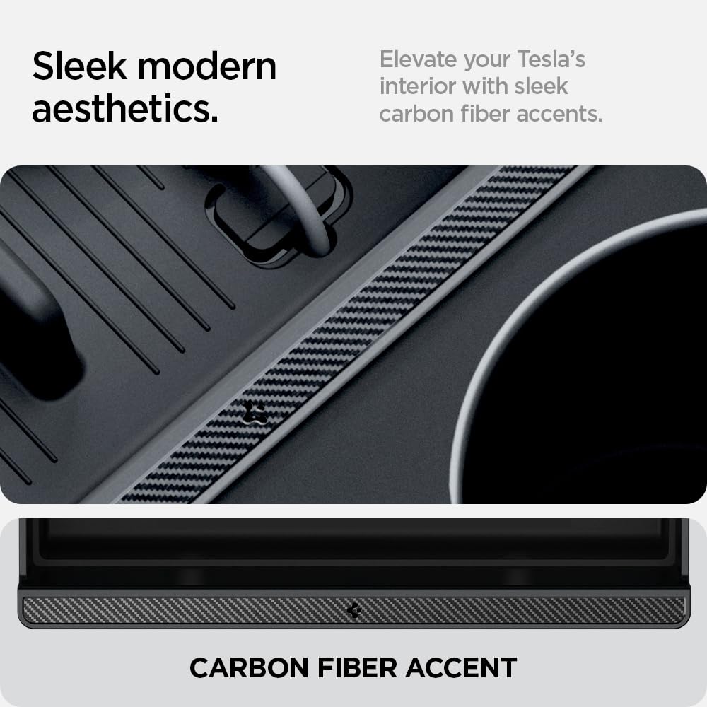 Spigen installed in Tesla interior showing tidy cabin and improved usability
