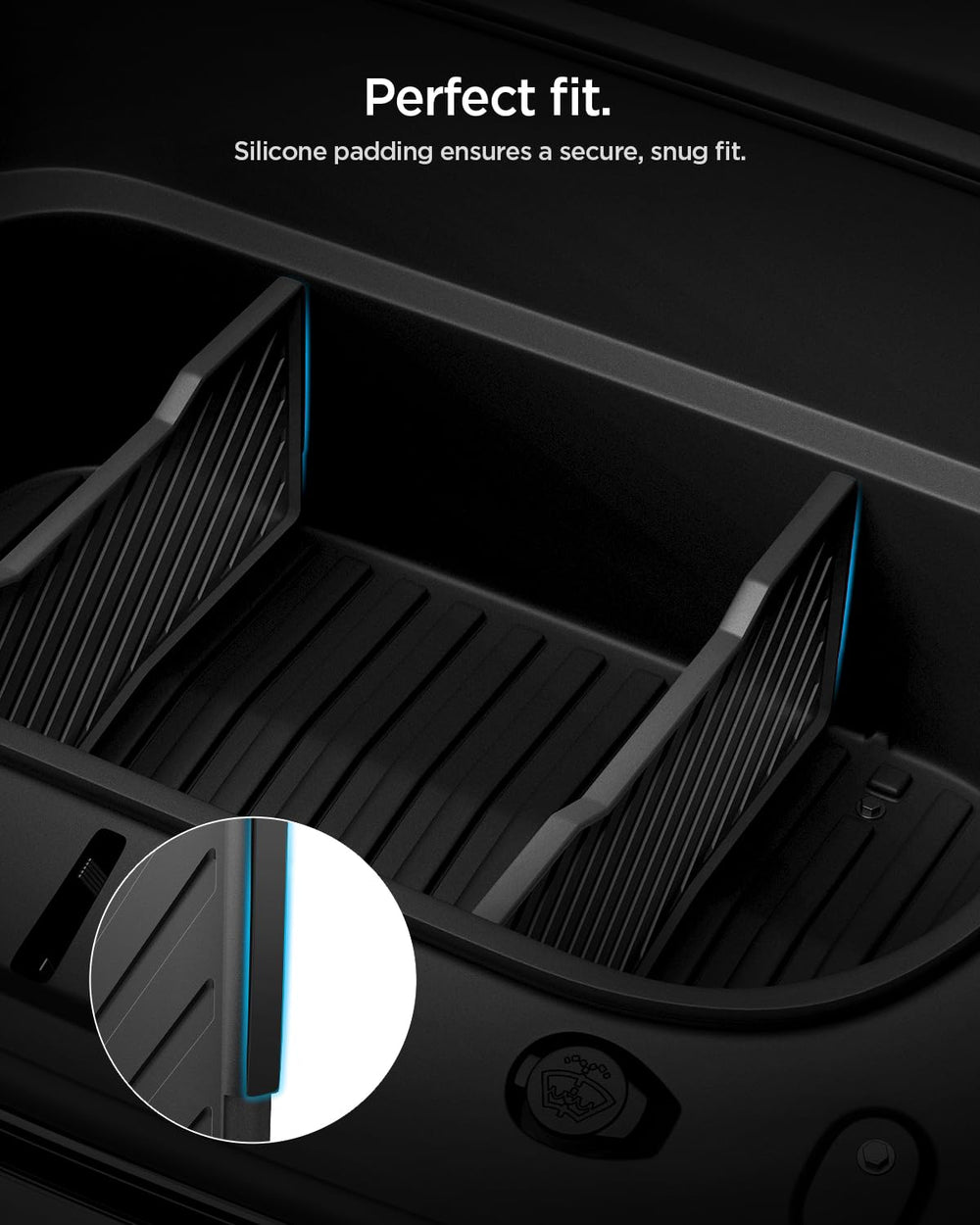 Spigen divider organizing electronics and cords for secure transport and easy retrieval