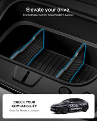 Spigen dividers installed in Model Y frunk overhead view reducing movement and noise