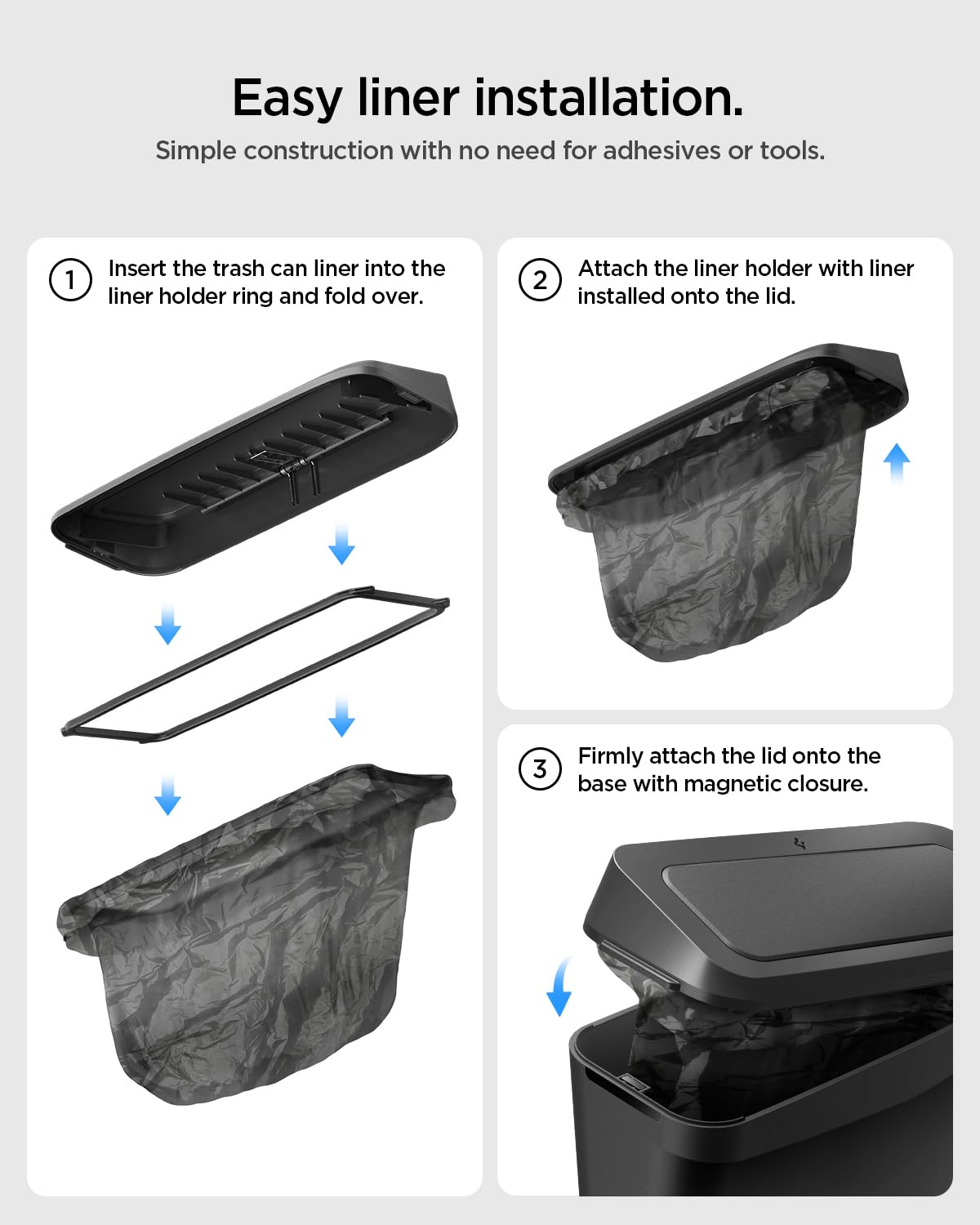 Spigen detail of liner holder locking bag in place to prevent slipping