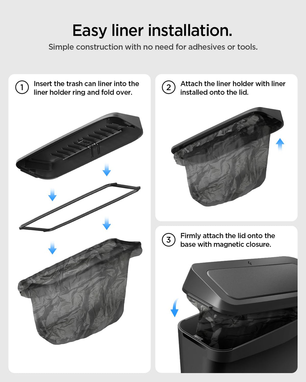 Spigen detail of liner holder locking bag in place to prevent slipping