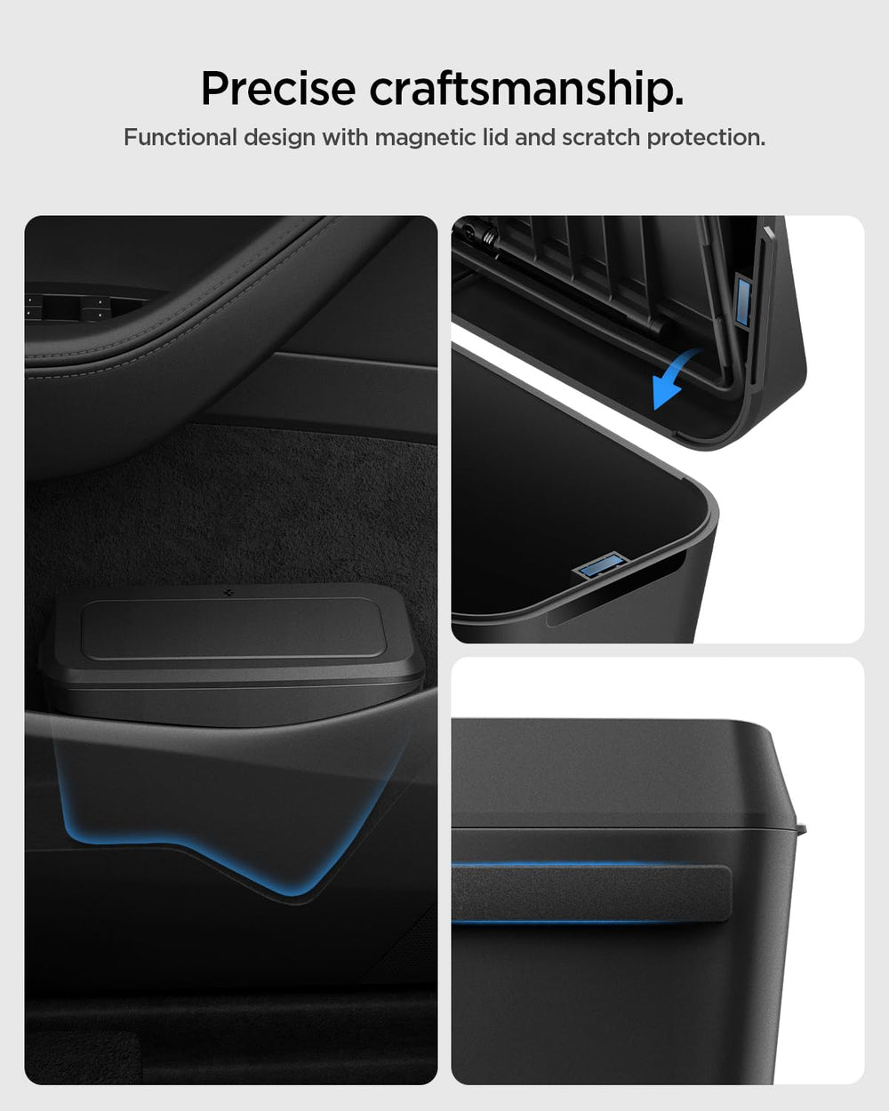 Spigen interior of bin showing waterproof surface for easy rinse and spill containment