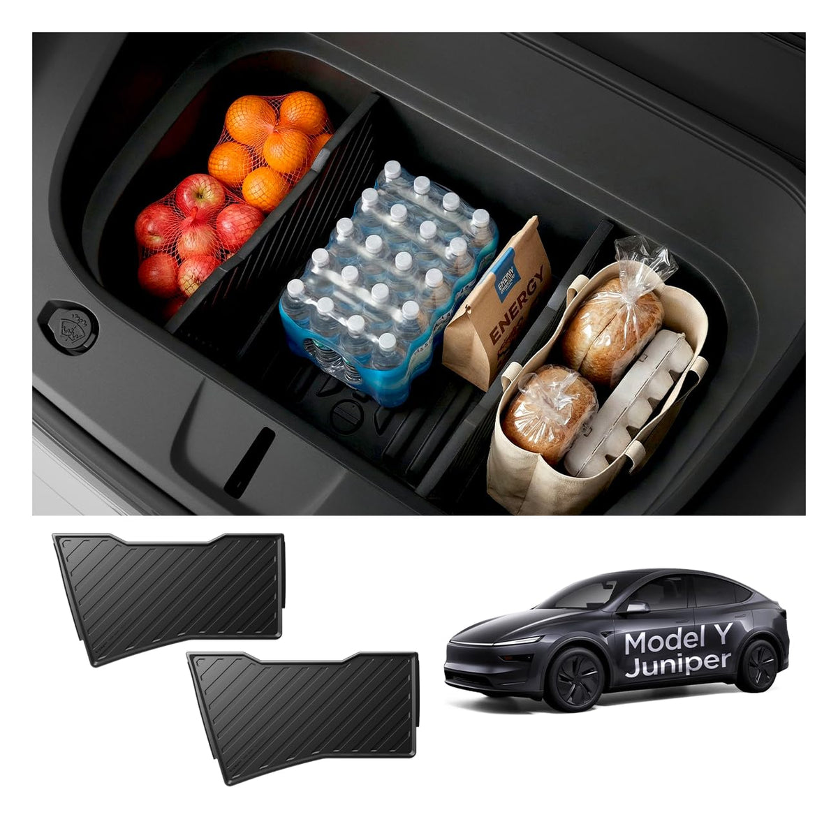Spigen front trunk divider front view showing neat compartments and organized storage