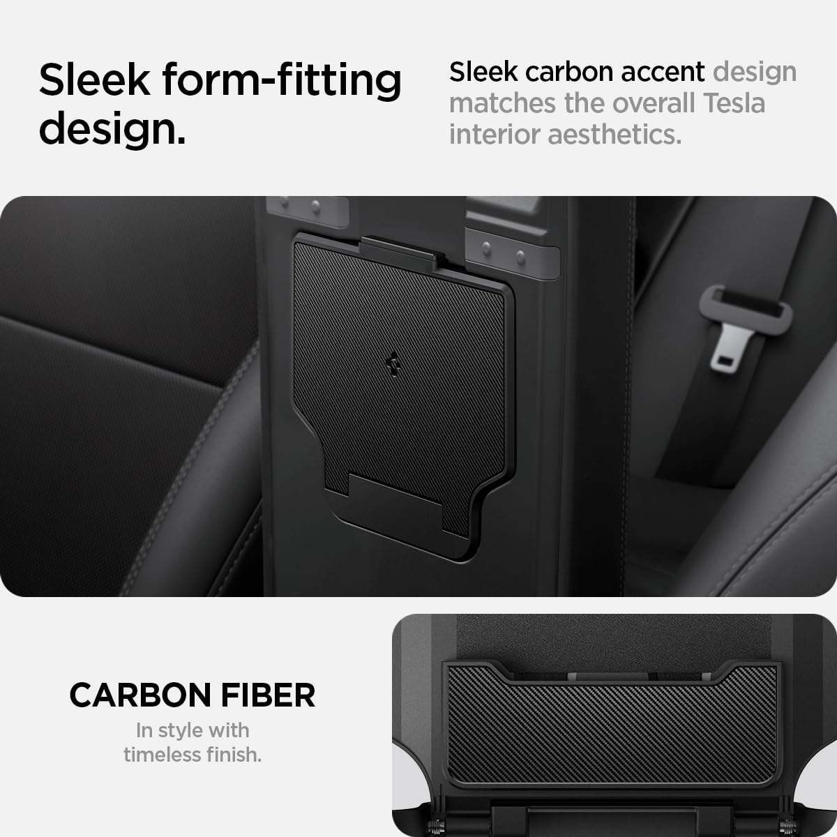 Spigen carbon-fiber detail close-up highlighting premium aesthetic benefit