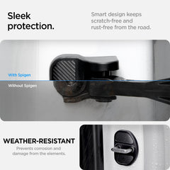 Spigen hinge cover detail on rear door protecting against scratches