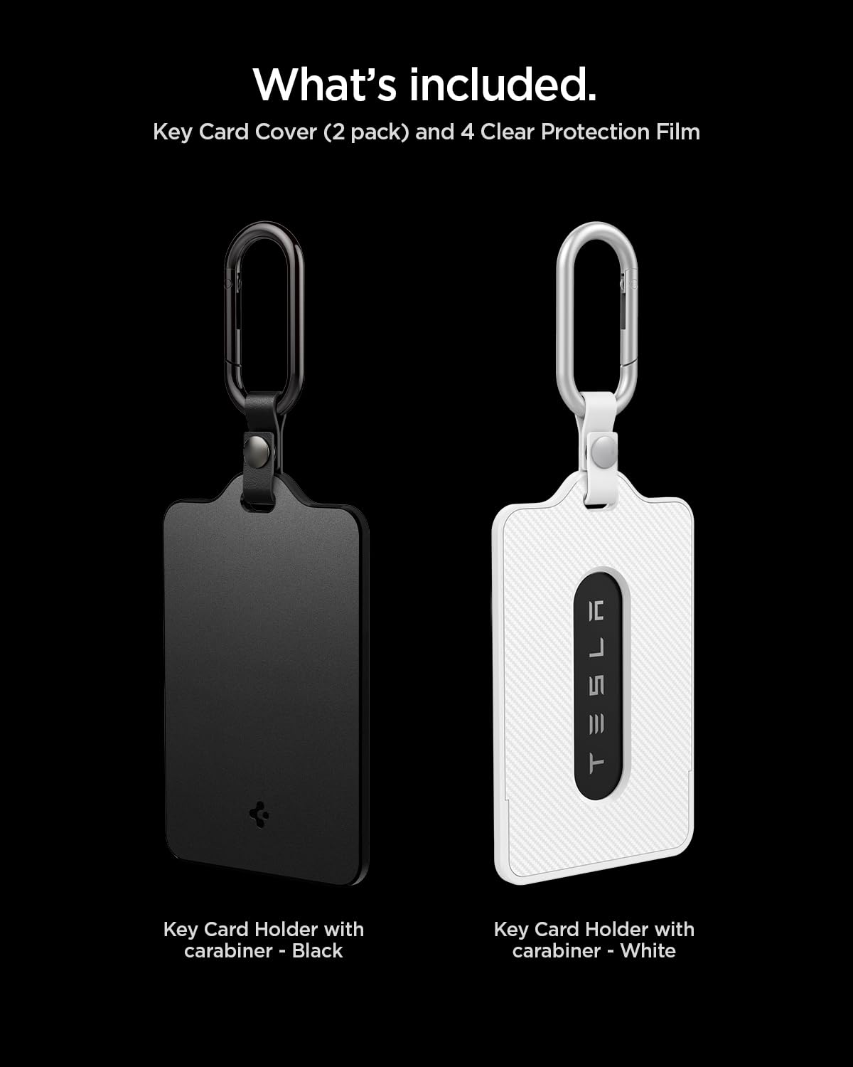Spigen packaging with two holders, two carabiners, and protective films