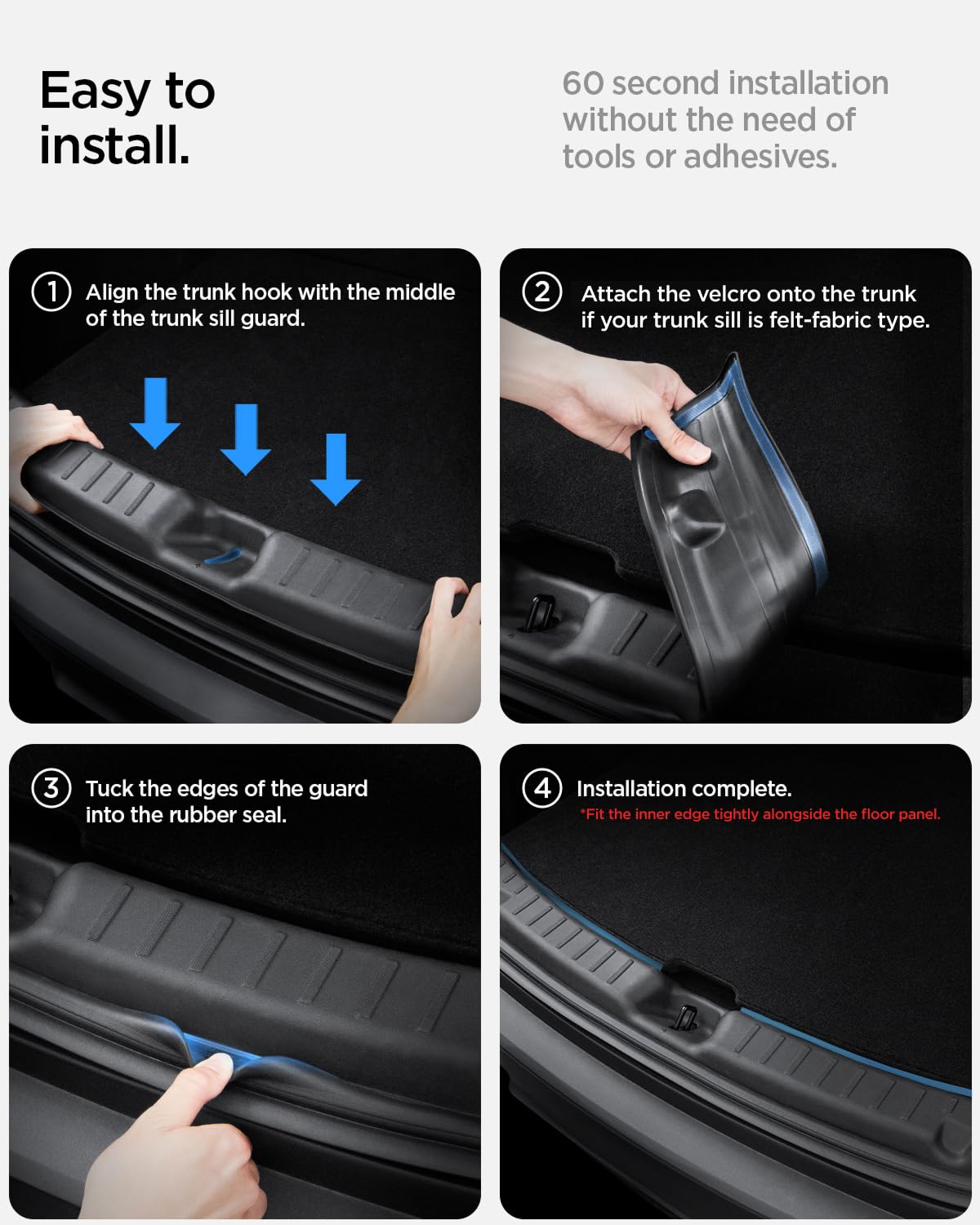 Spigen lifestyle garage shot showing installed guard protecting trunk during loading