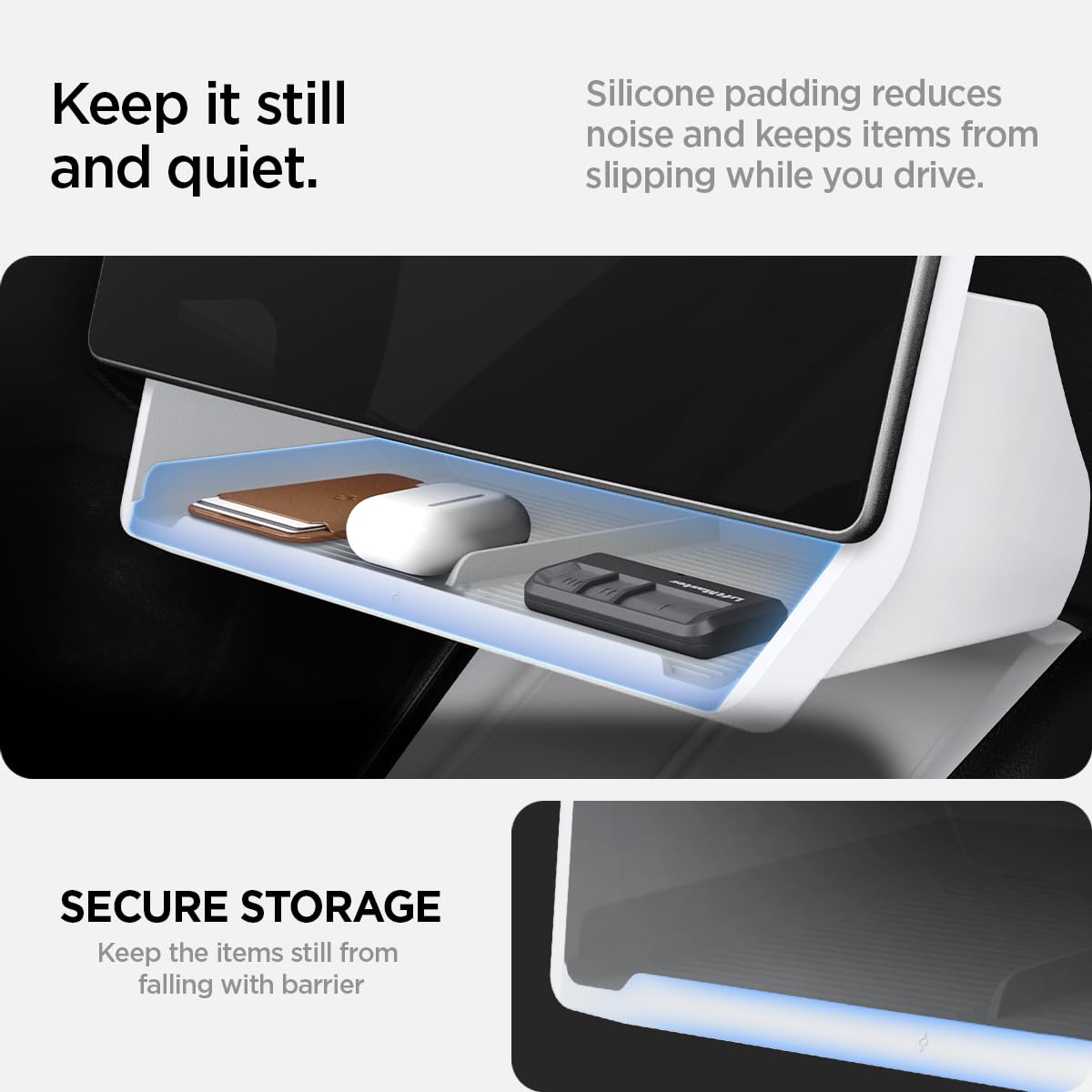 Spigen organizer barrier and cutout detail preserves sensor accuracy