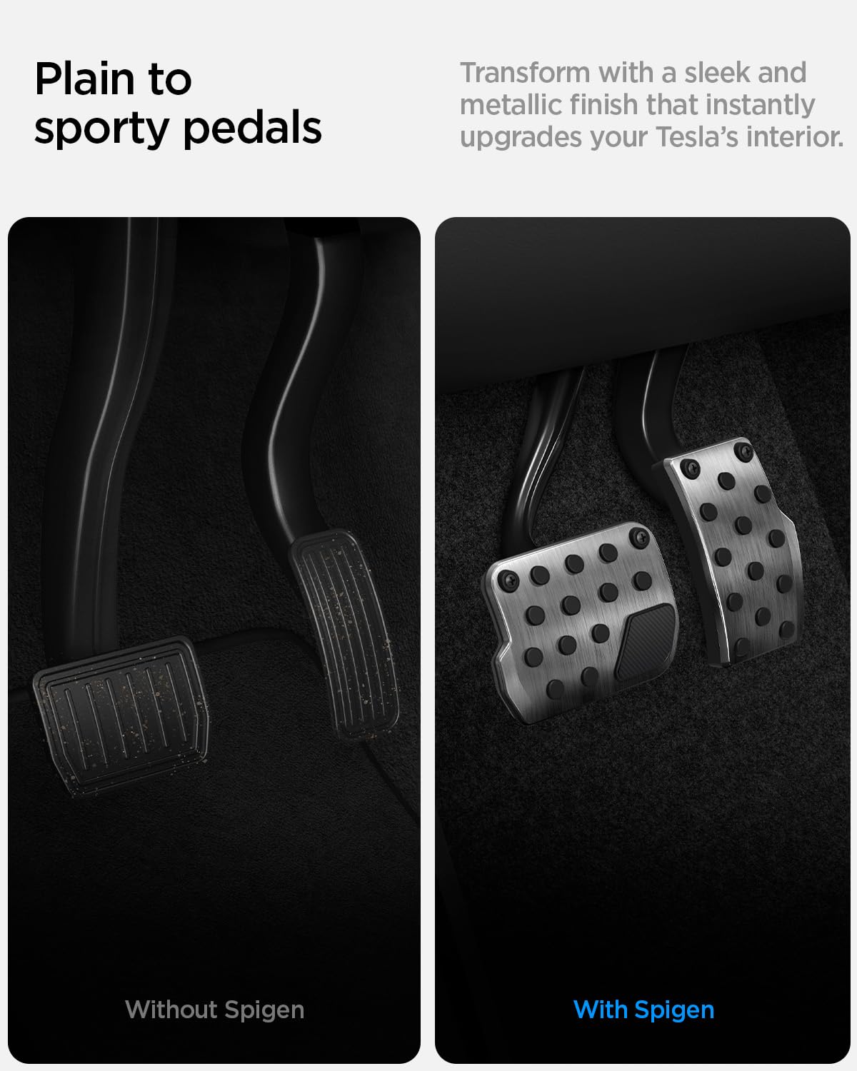Spigen pedal cover mid-install demonstrating EZ Slide-in ease and quick fit