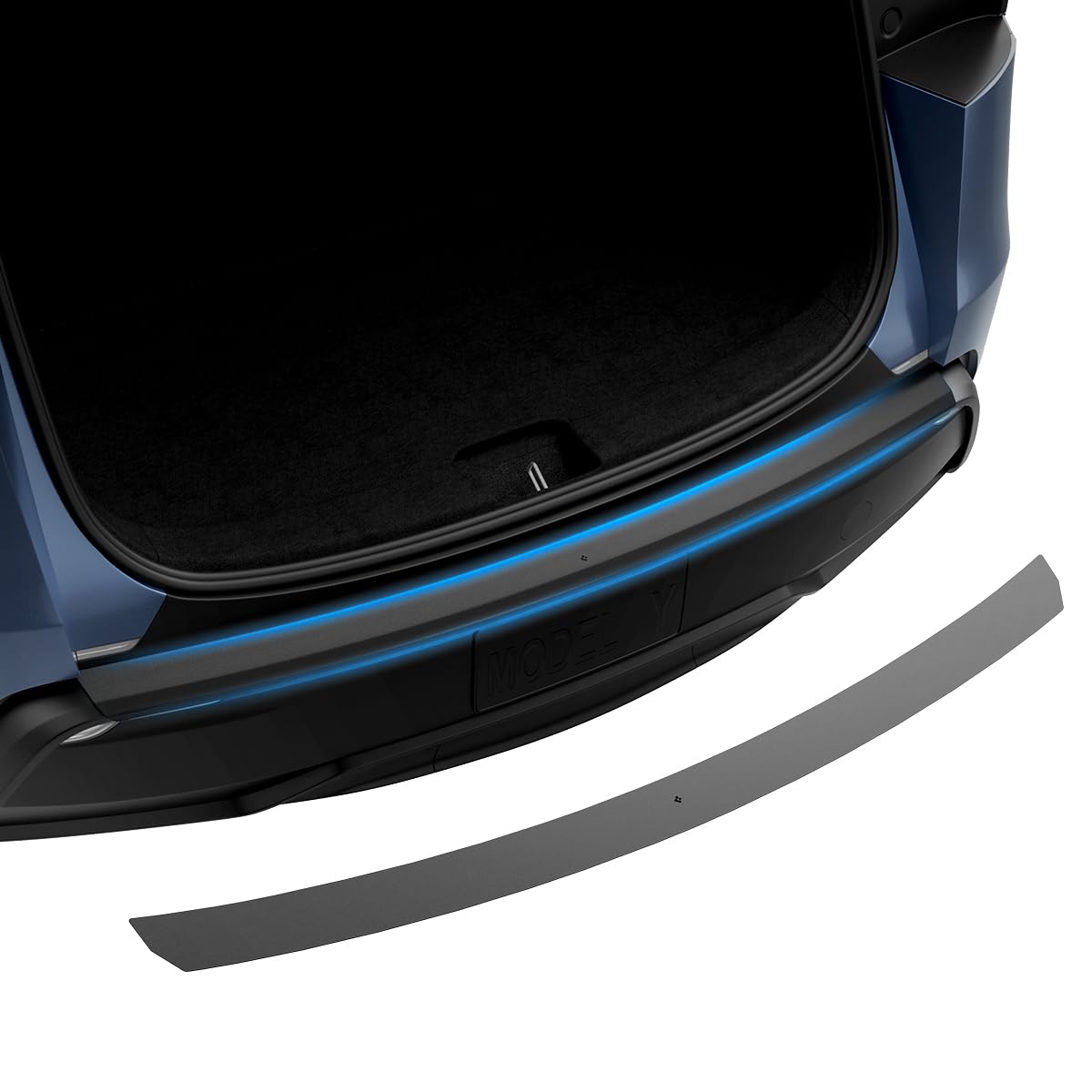 Spigen rear bumper protector front view showing seamless protection for Model Y