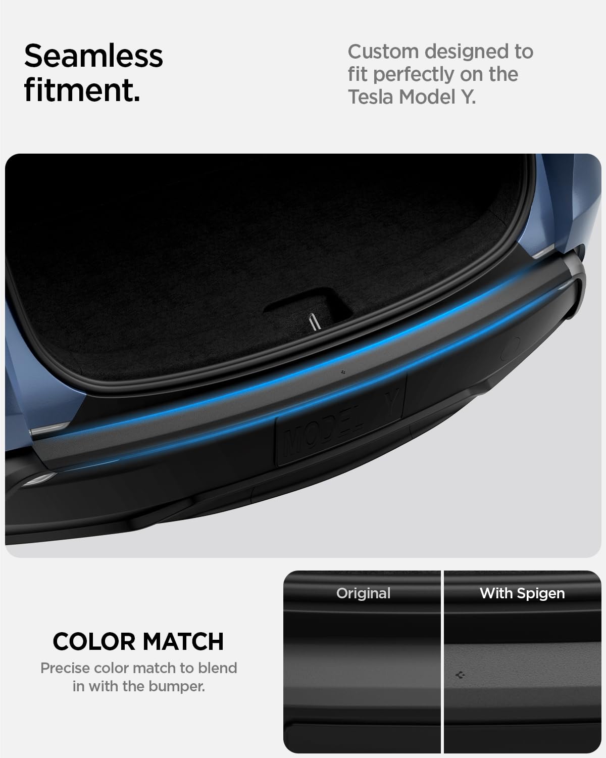 Spigen bumper protector held to show size and exact fit for Model Y Juniper