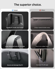 Spigen hook installed behind Tesla Model Y Juniper premium seat keeping cabin tidy