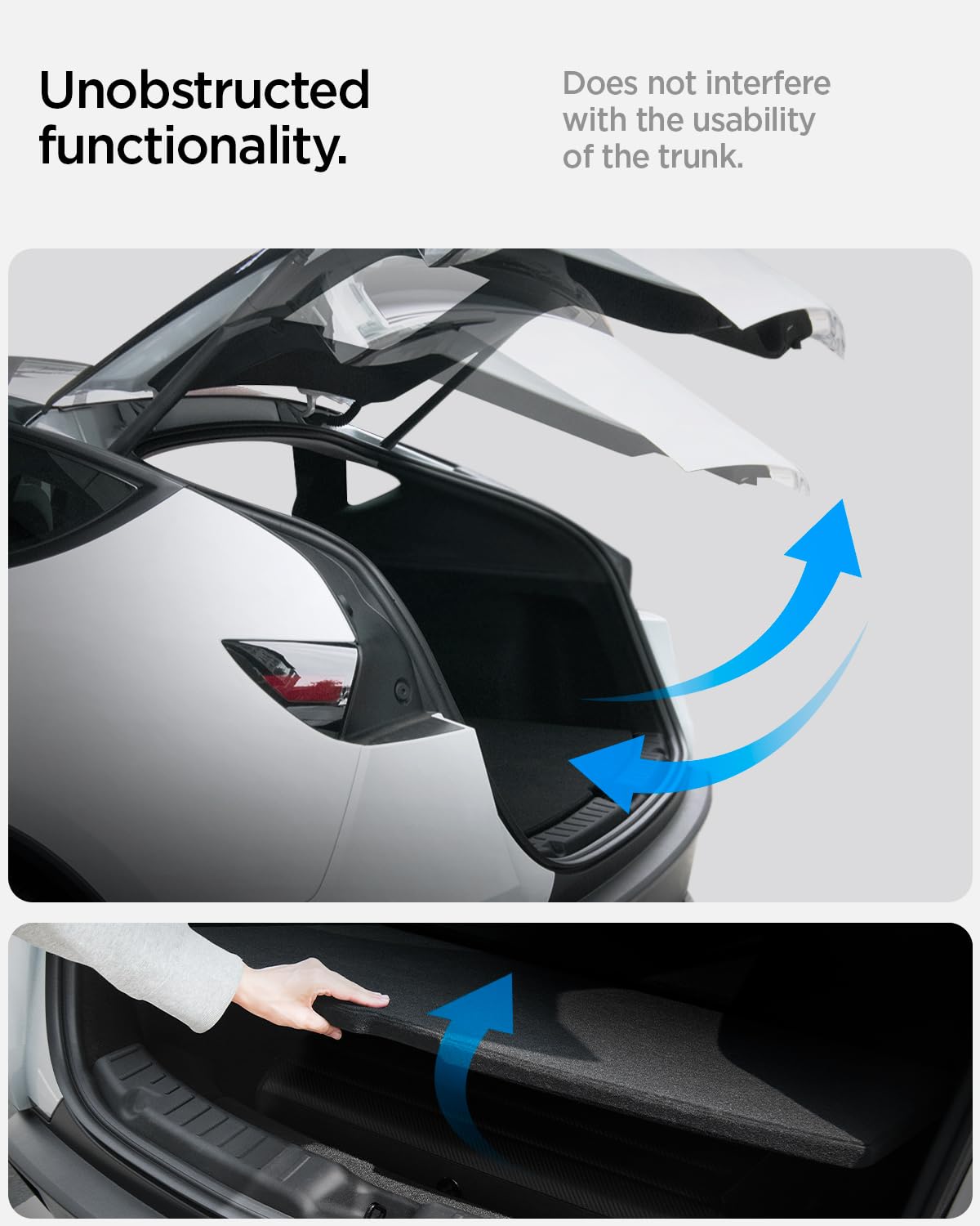 Spigen trunk sill scale comparison showing guard size and car alignment