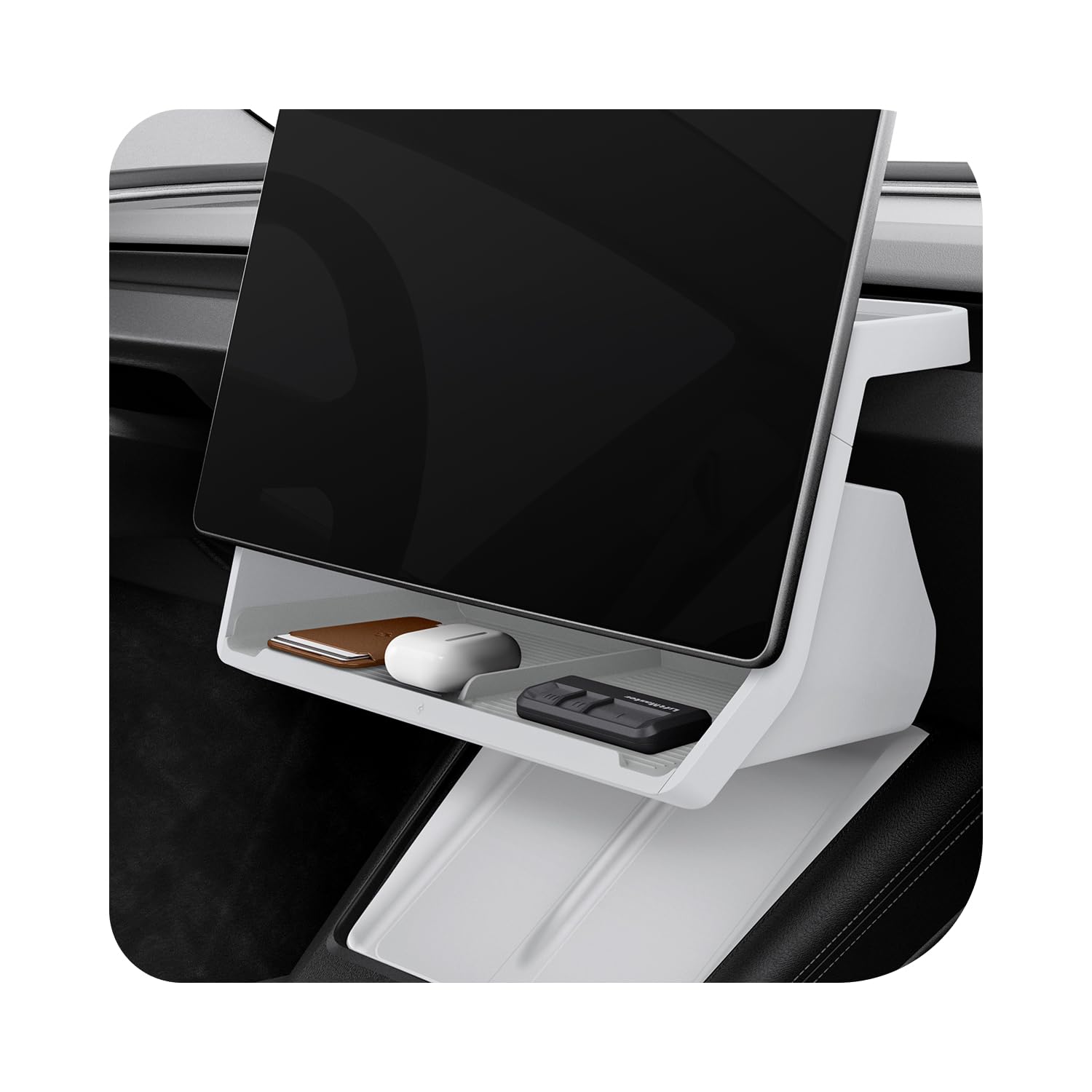 Spigen under screen organizer front view showing tidy storage benefit