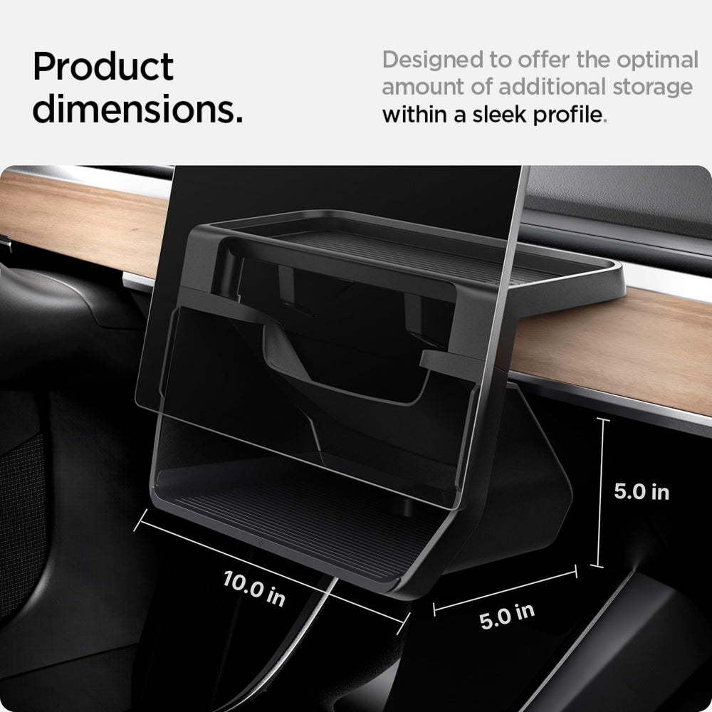 Spigen shelf close-up highlighting two-tier design and organized access