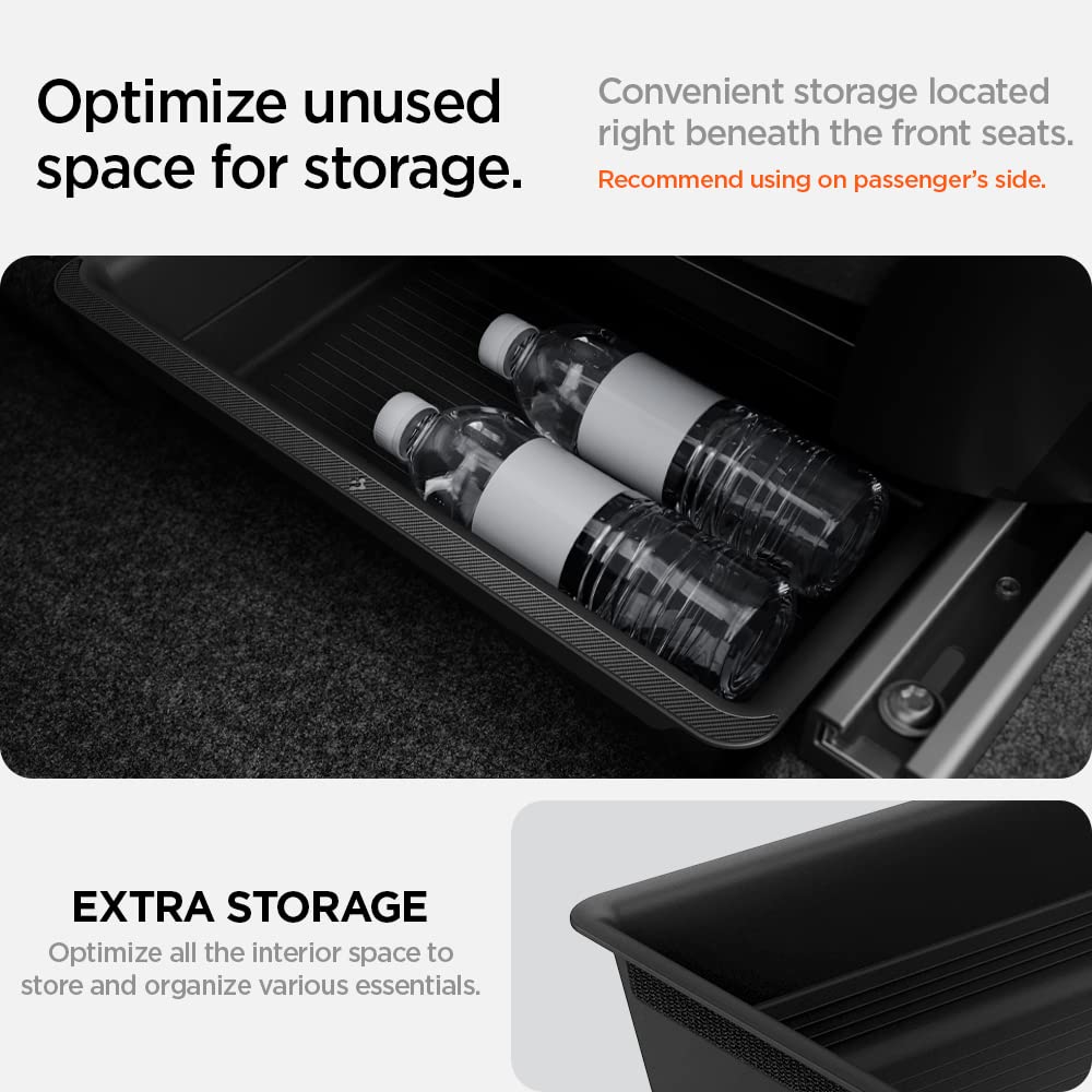 Spigen installed under front seat demonstrating concealed storage benefit