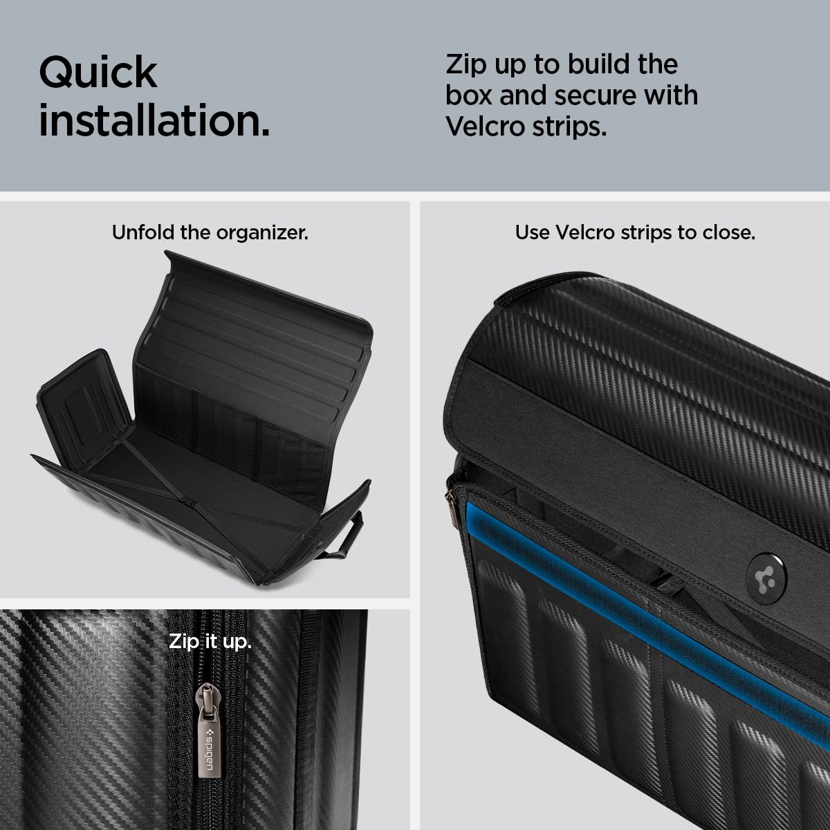Spigen high-grip Velcro and hooks bottom showing non-slip anchoring benefit