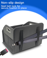 SportySizz adjustable strap and buckle detail securing caddy to seat for stability