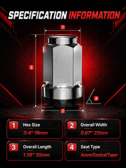 Sposuit lug nut thread and 60° conical seat close-up highlighting secure fit benefit