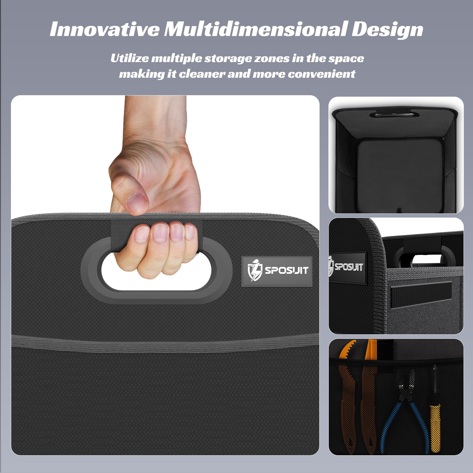 Sposuit folded flat for storage highlighting easy portability and space saving