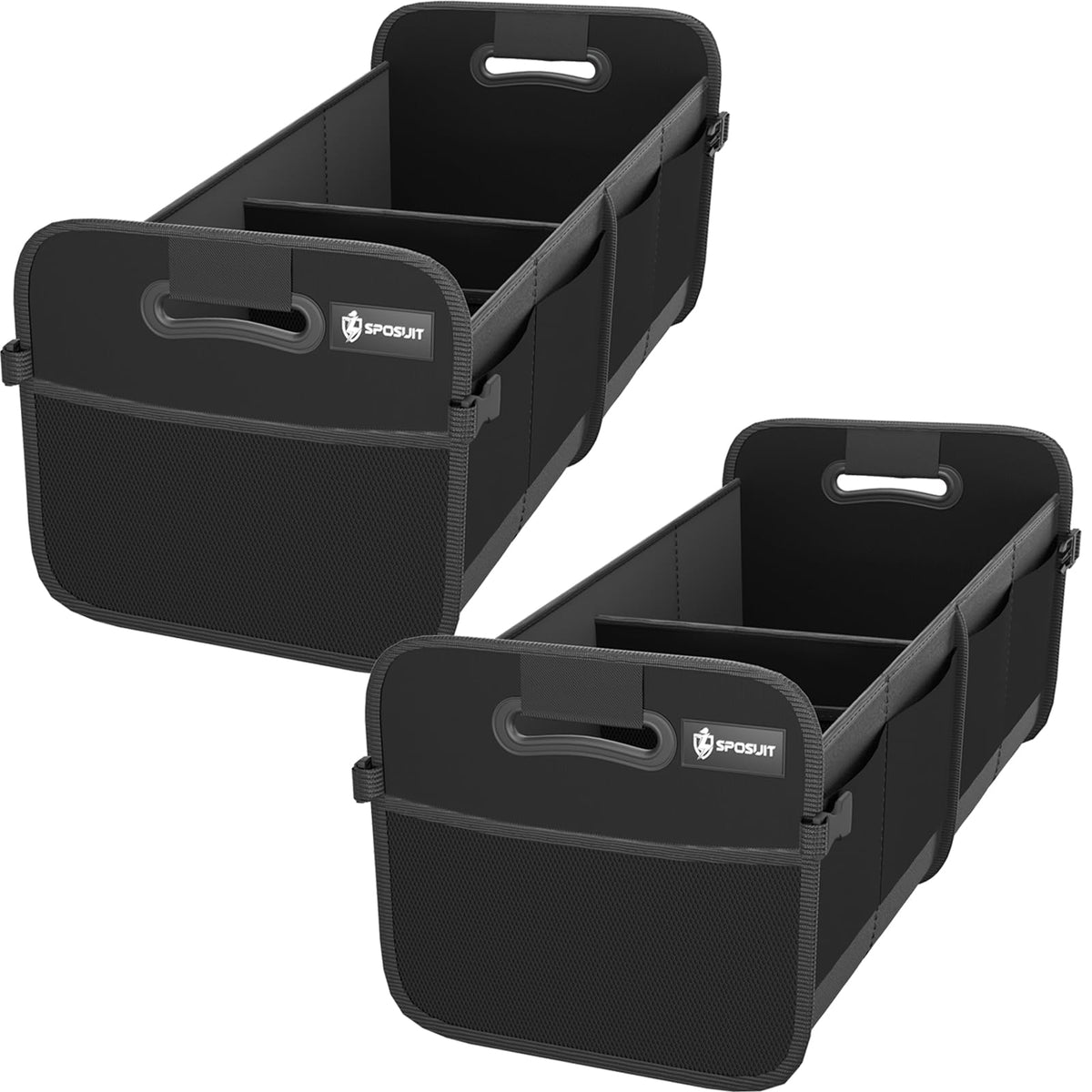 Sposuit front view showing open organizer and organized groceries