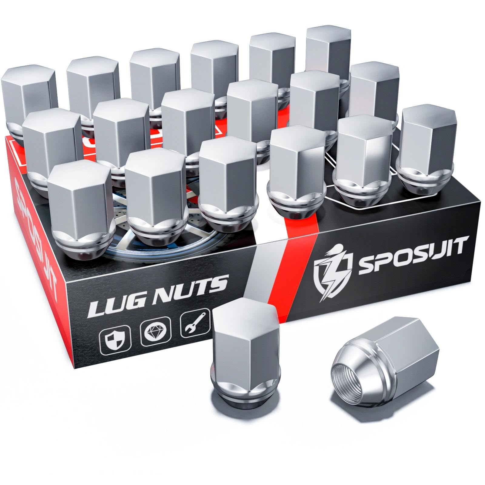 Sposuit front view of 20-piece lug nut kit shows complete set and fit