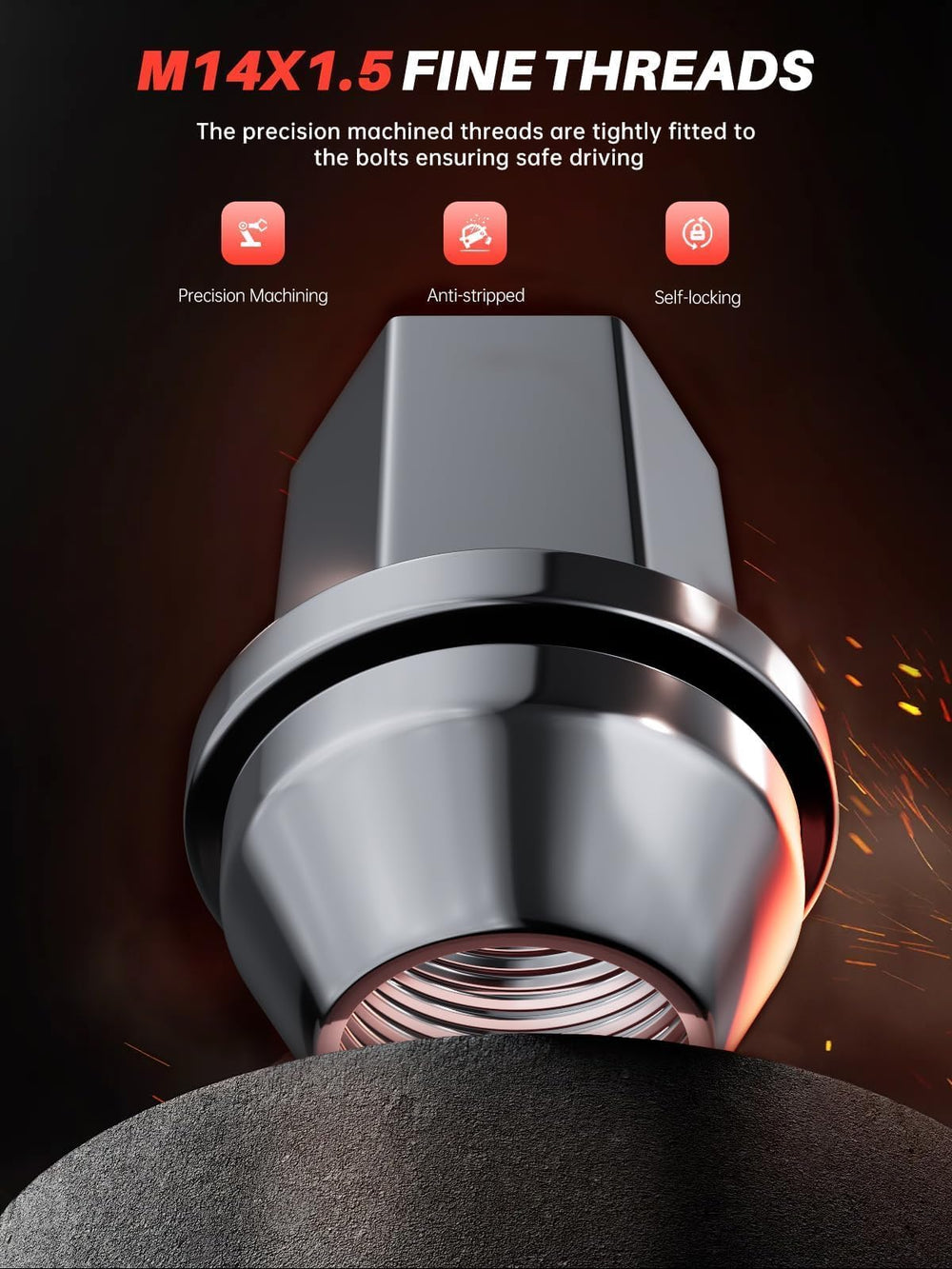 Sposuit lug nut installed on Chevrolet wheel ensuring secure wheel retention