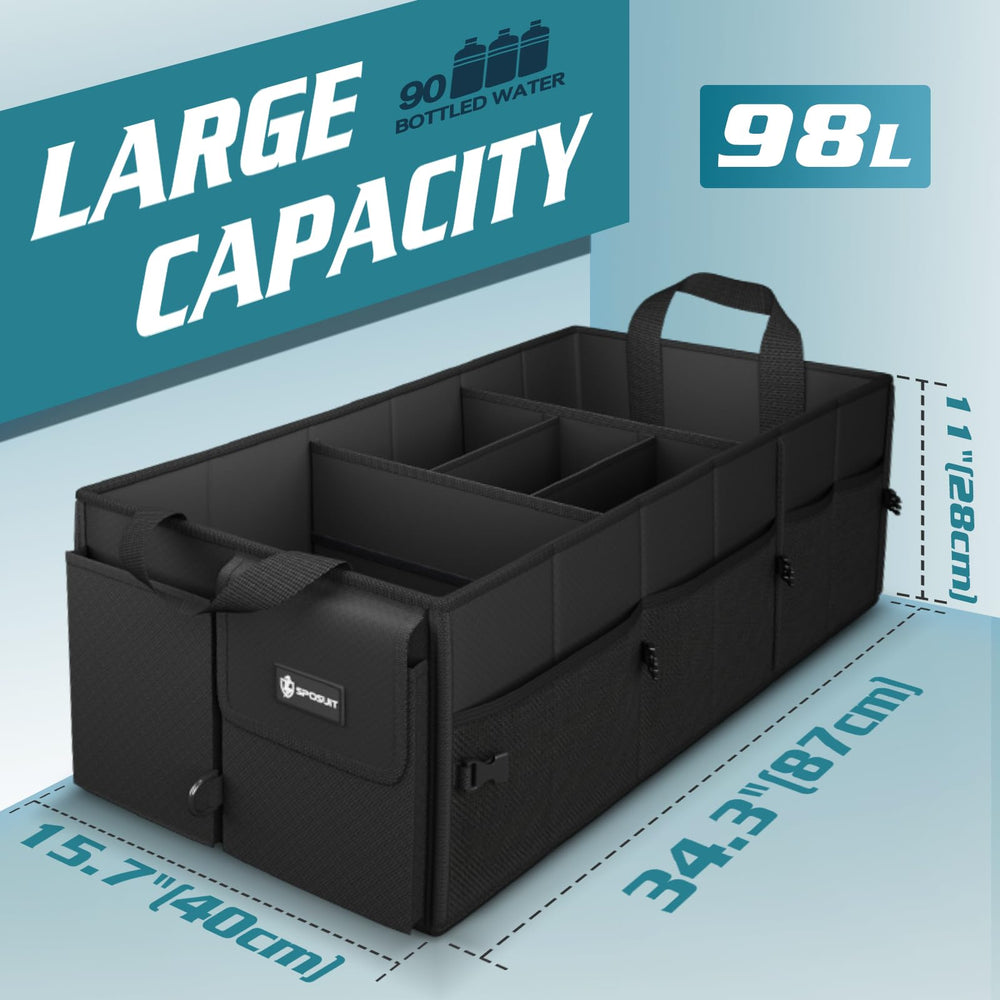 Sposuit open top revealing three compartments and adjustable lateral dividers