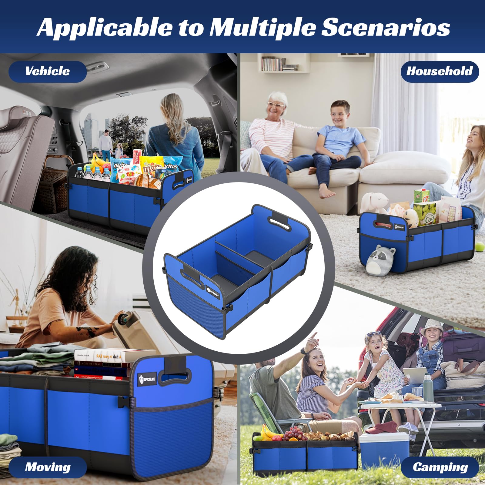 Sposuit size comparison inside car trunk showing fit and large 70L capacity