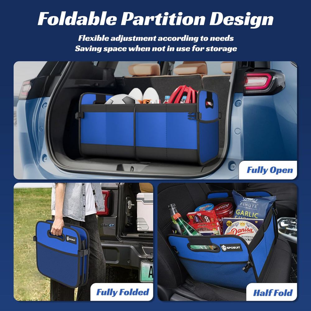 Sposuit Velcro anchor secured to trunk carpet keeping organizer stable during transit