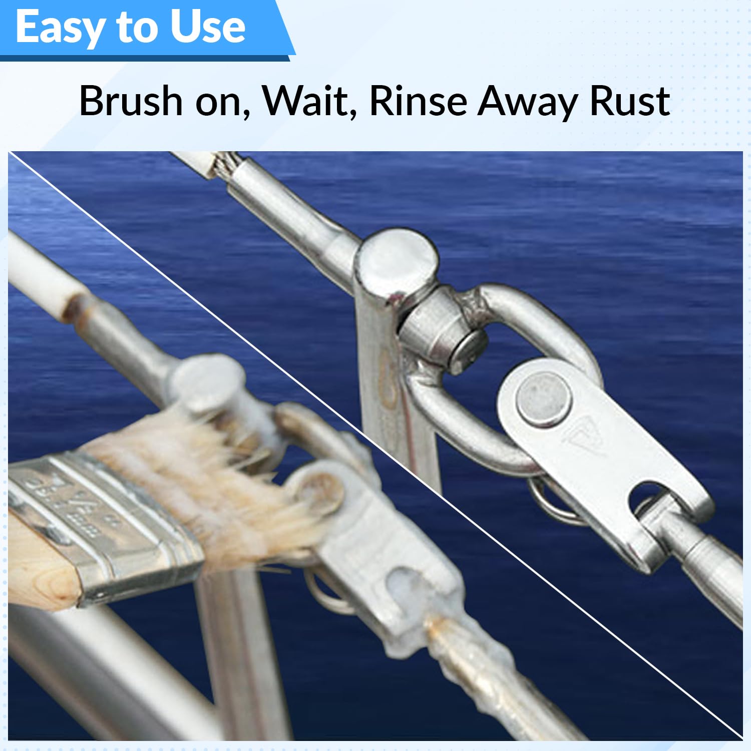 Applying Spotless Stainless with brush to rail, improving corrosion resistance