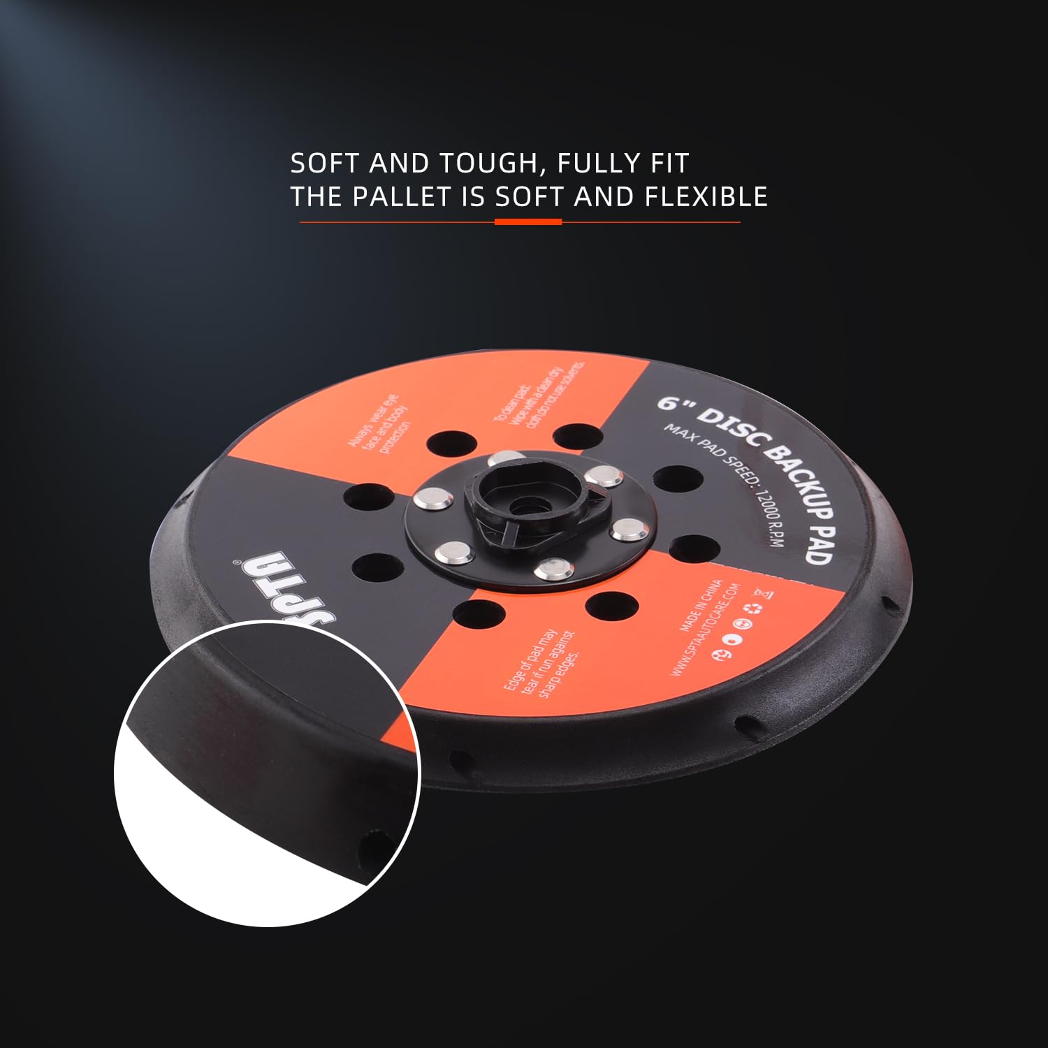 SPTA backing plate mounted on DA polisher demonstrating real-use stability