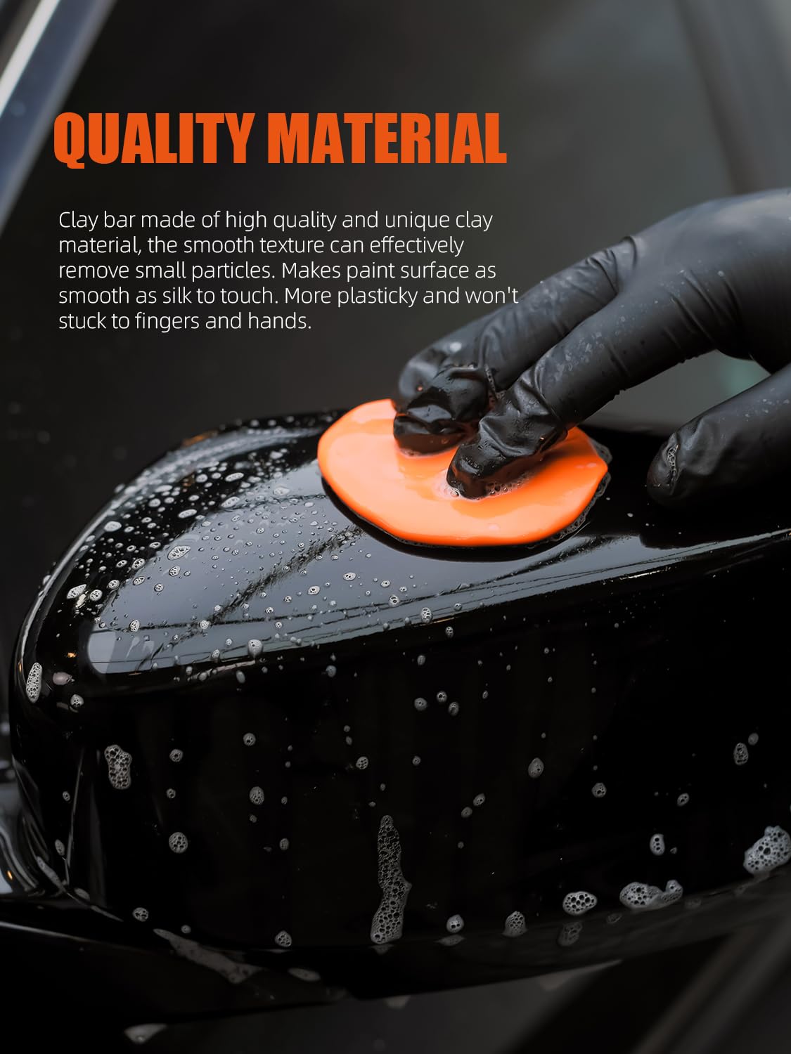 SPTA clay bar working on car door reducing surface contaminants