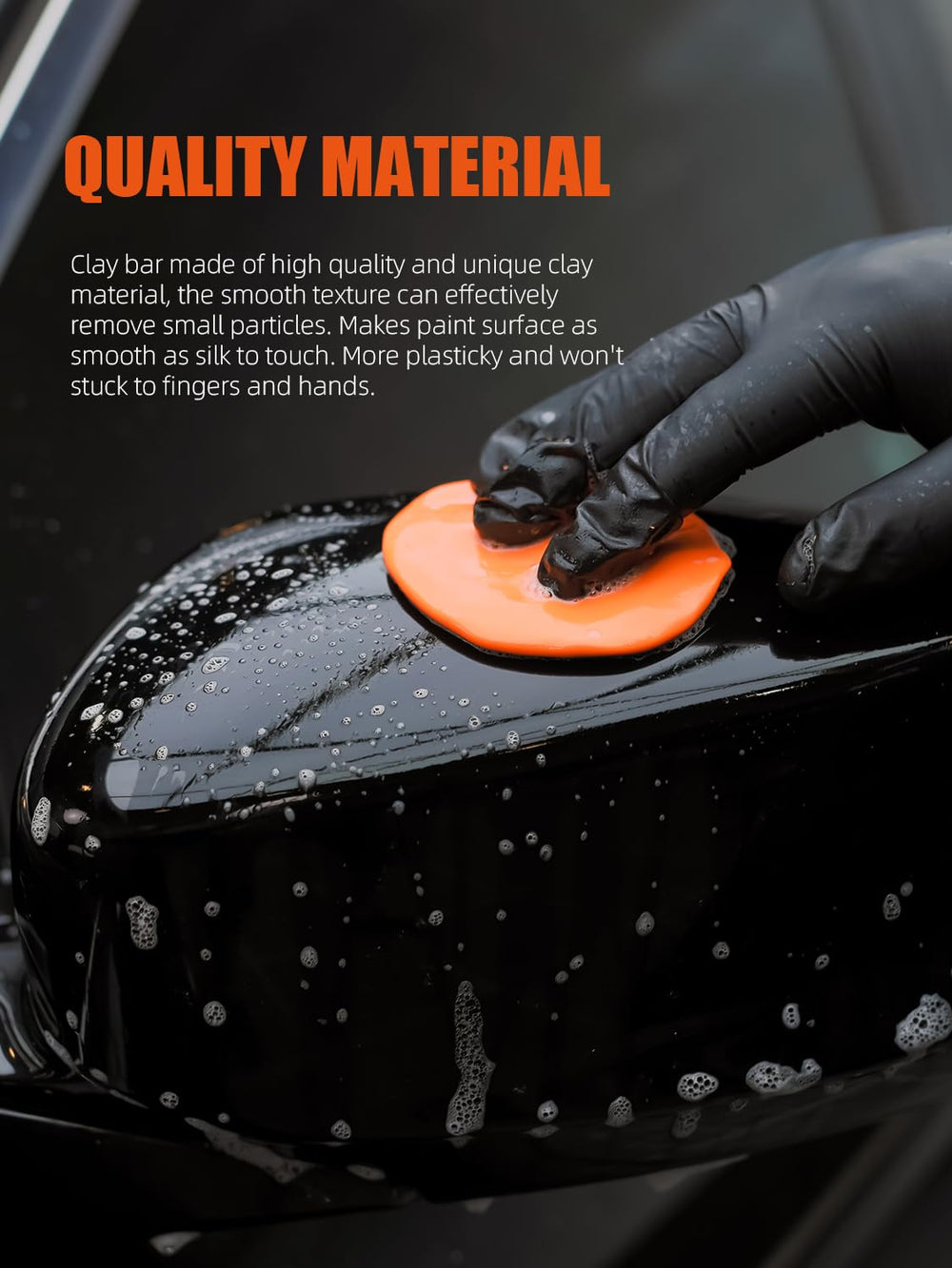SPTA clay bar working on car door reducing surface contaminants