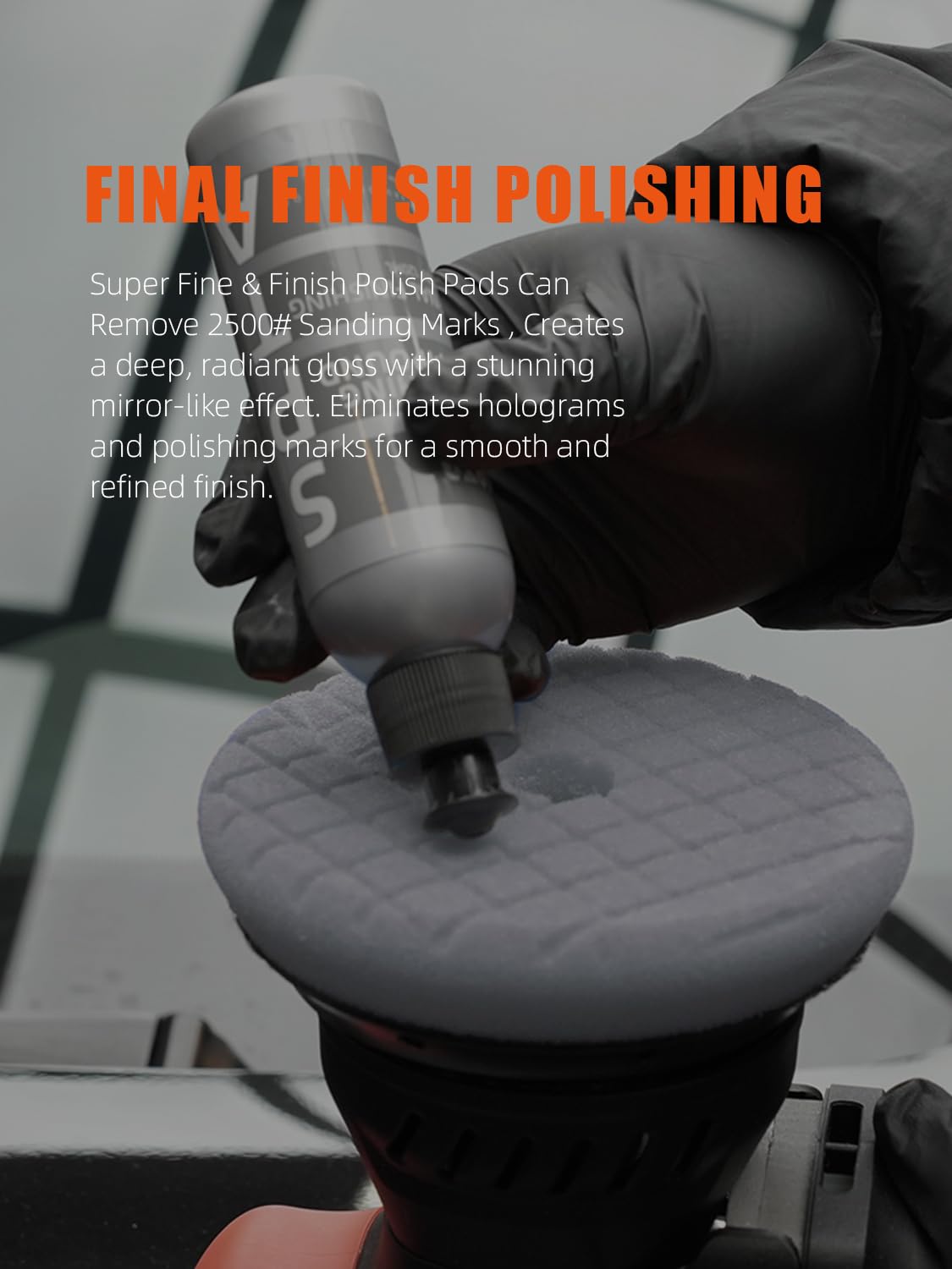 SPTA polishing kit layout with pads and bottle for complete detailing setup