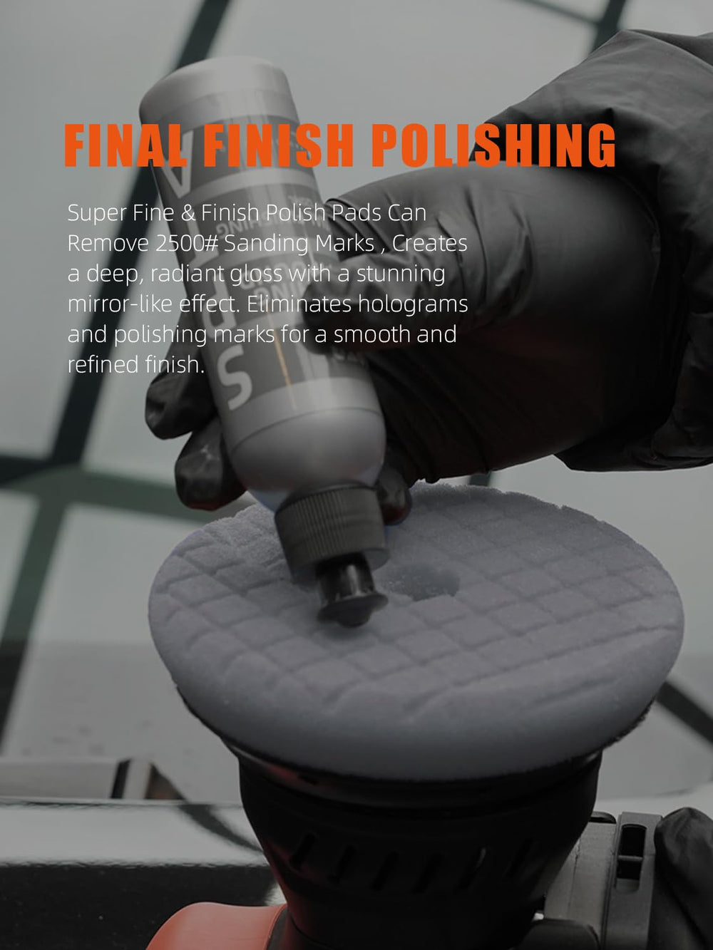 SPTA polishing kit layout with pads and bottle for complete detailing setup