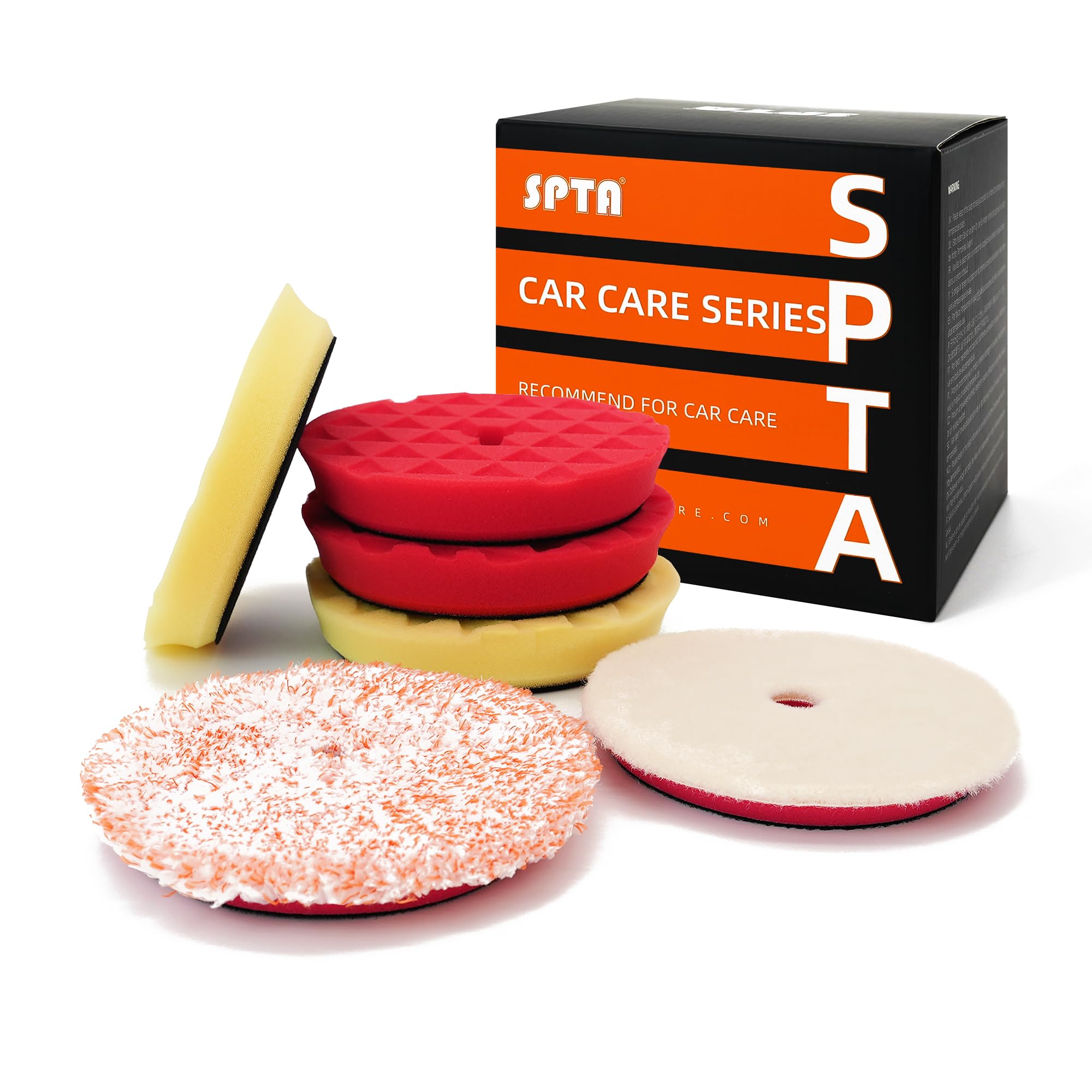 SPTA front view of 6-piece pad set showing all pads and benefits