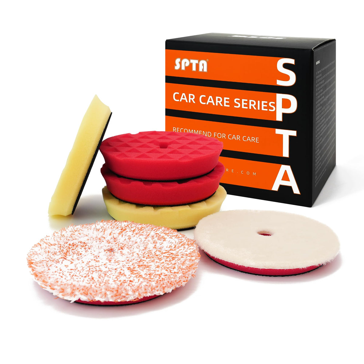 SPTA front view of 6-piece pad set showing all pads and benefits