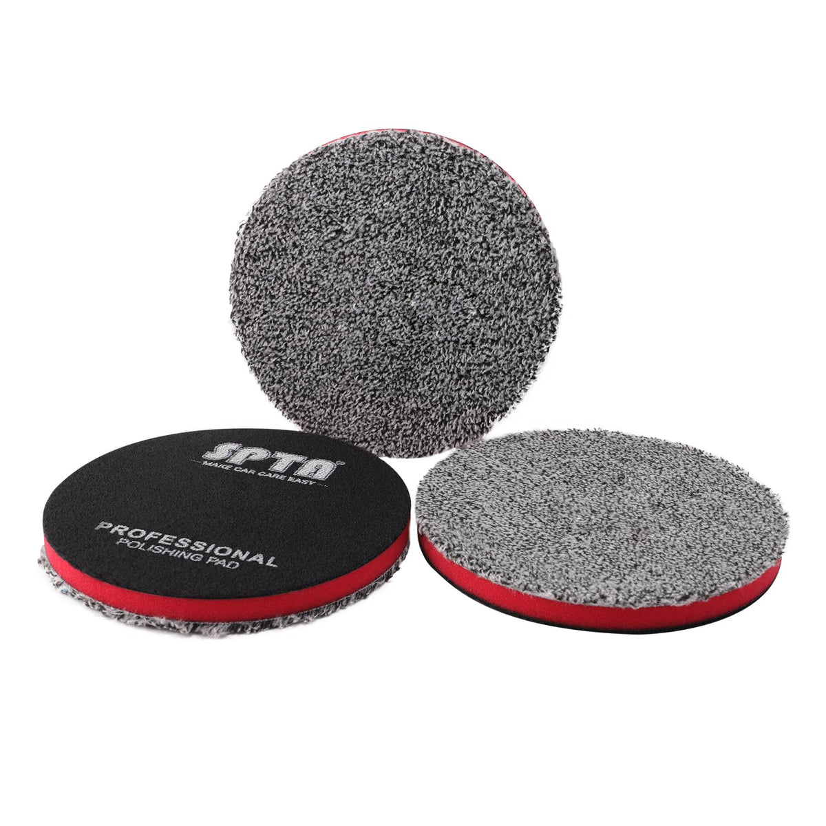 SPTA front view of 5-inch microfiber pad showing compact shape and benefit of versatile use