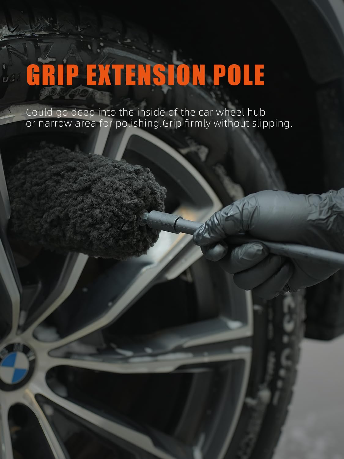 SPTA brush reaching inner wheel barrel, flexible bristles access crevices