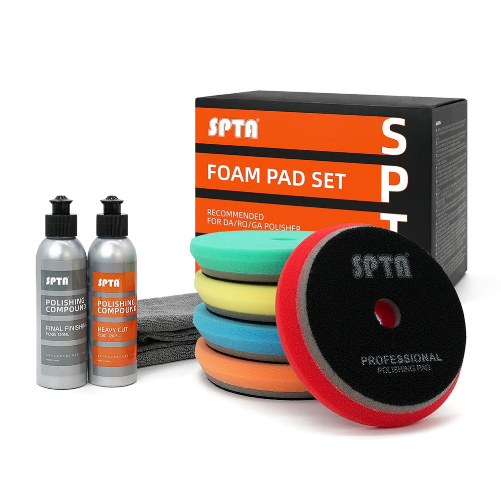 SPTA polishing setup in garage demonstrating professional results
