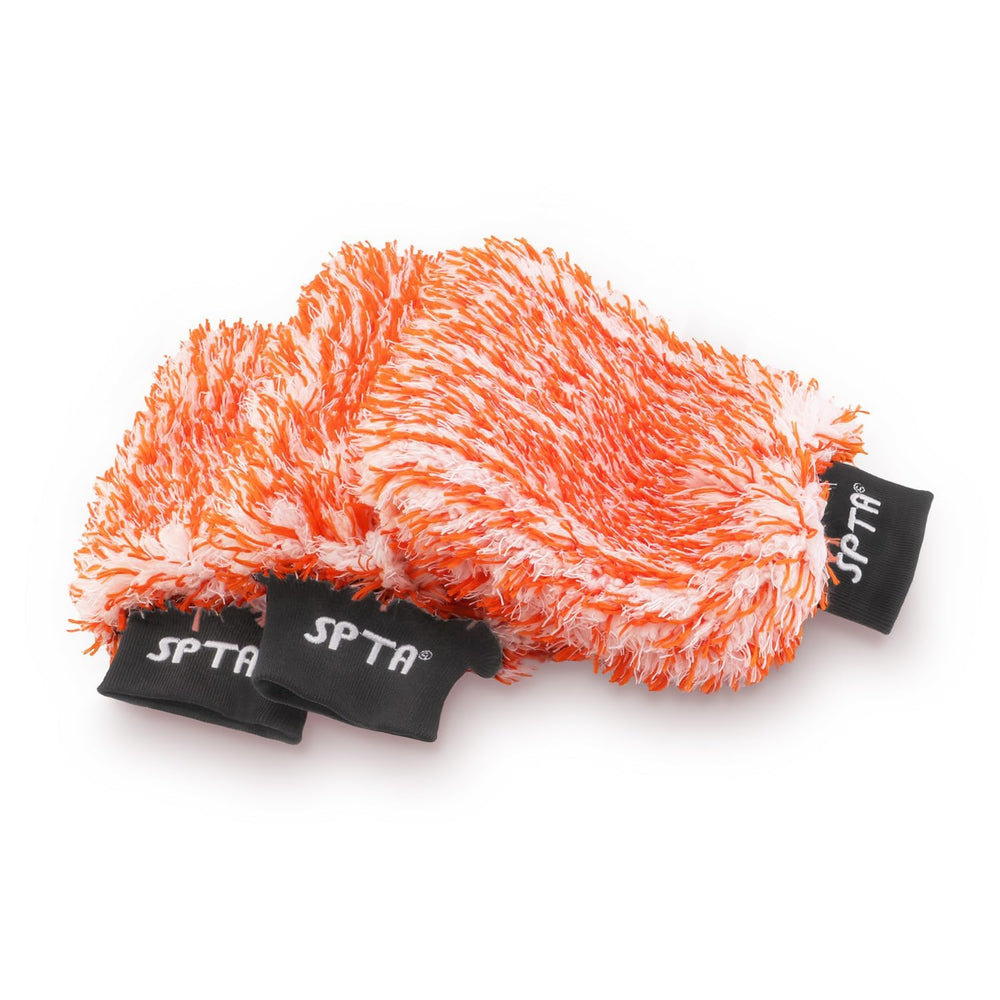 SPTA mitt front view showing plush fibers and paint-safe texture