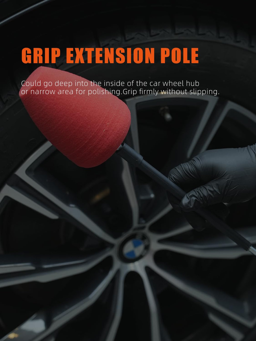 SPTA buffing tool reaching between spokes for precise edge and pocket cleaning