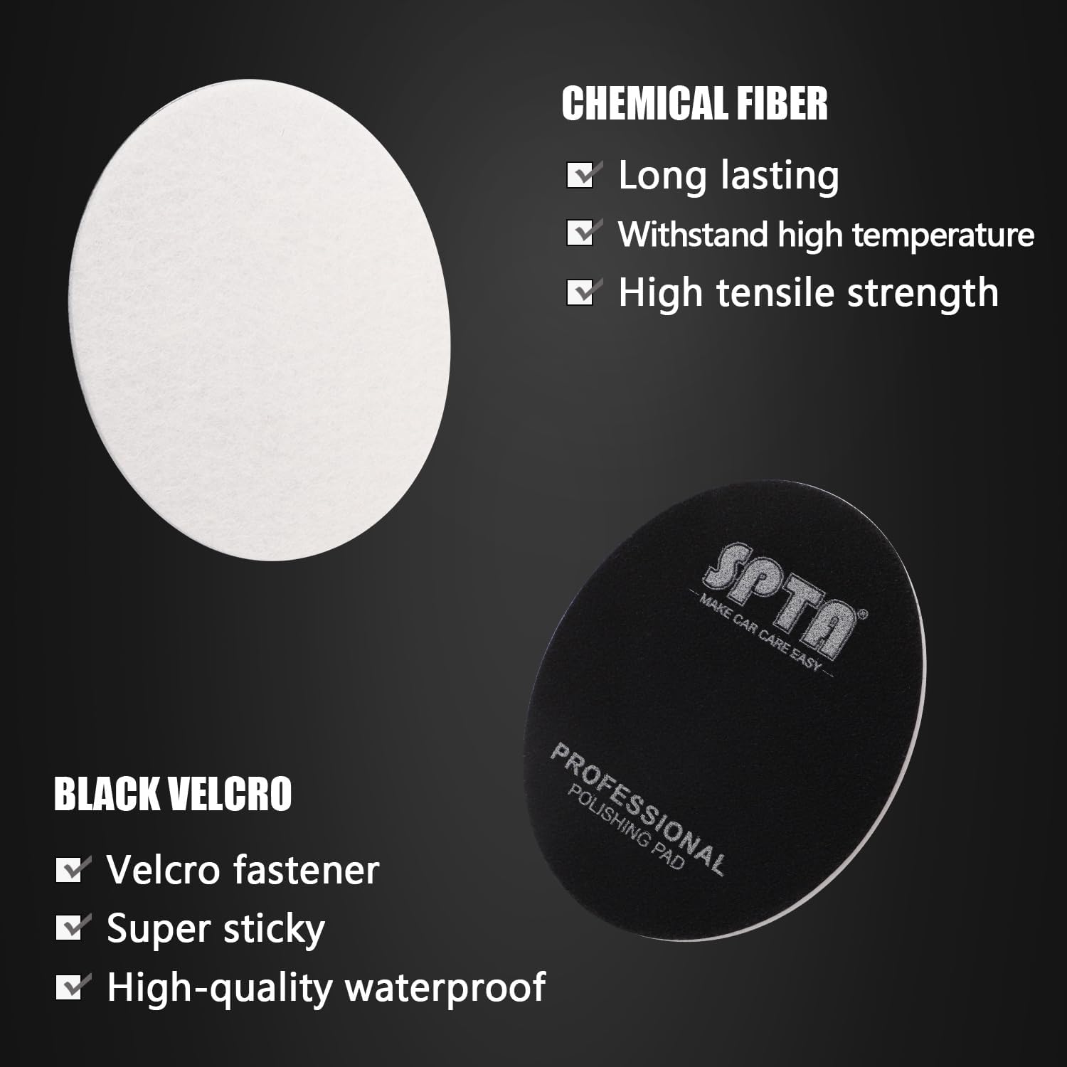 SPTA pad next to ruler showing 150mm size for polisher compatibility