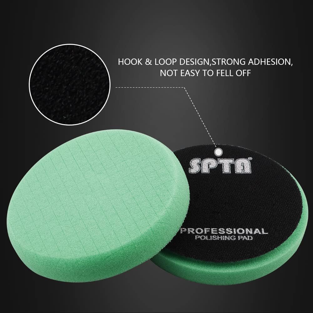SPTA pad fitted to polisher in use to remove deep scratches efficiently