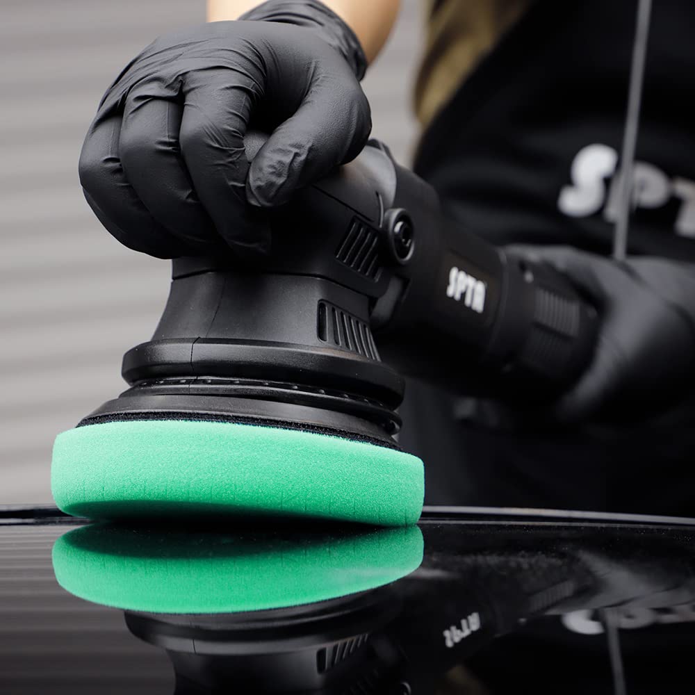 SPTA pad on a car bonnet in detailing bay demonstrating professional results
