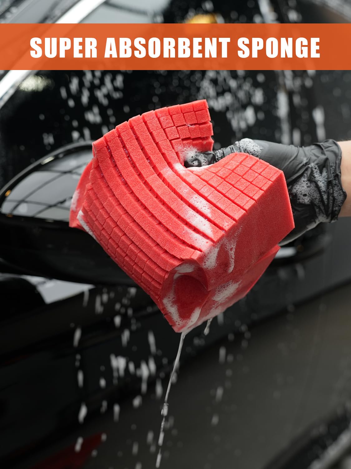 SPTA sponge cleaning a car door providing gentle scratch-free wash